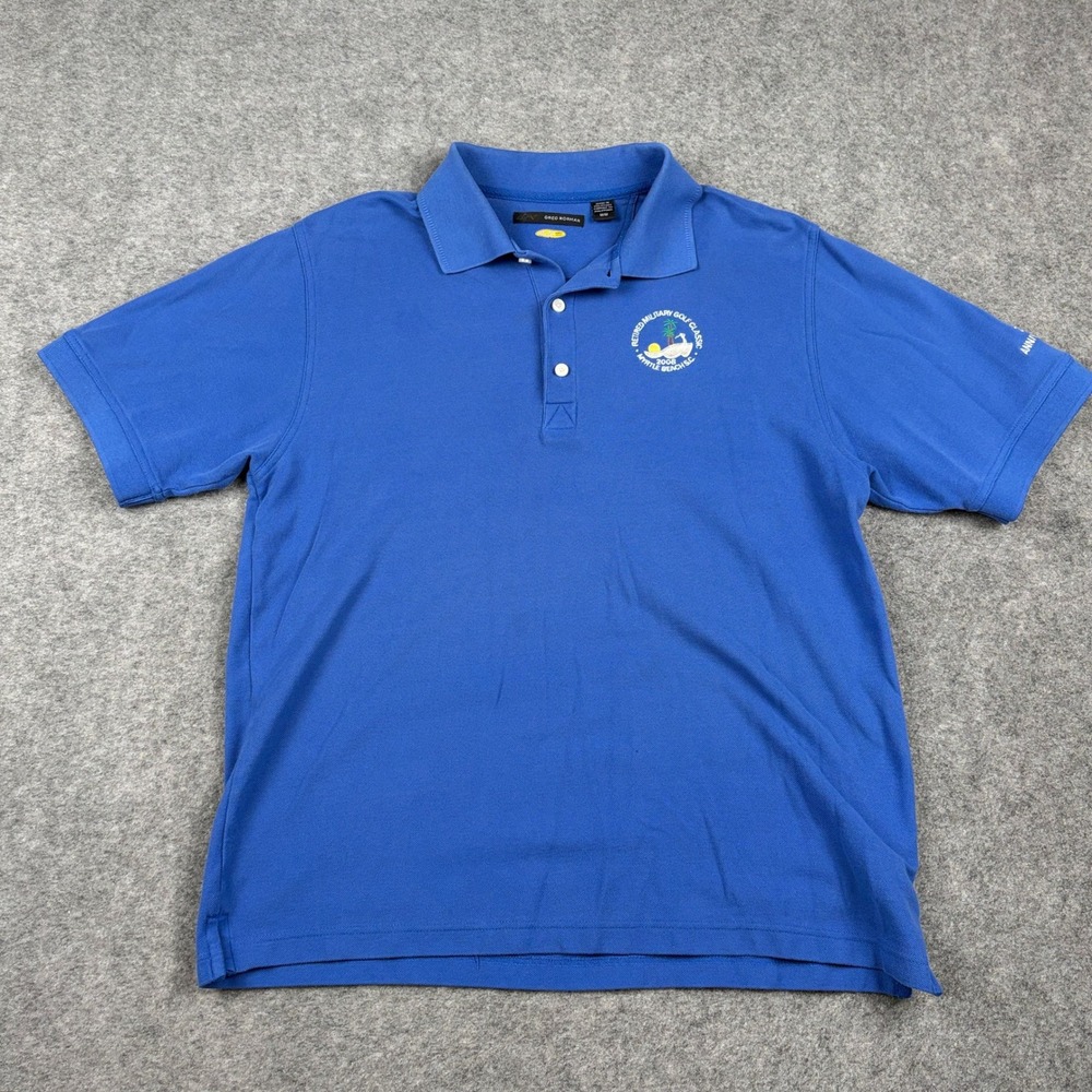 Greg Norman Polo Shirt Mens Medium Blue Retired Military Golf Classic‎ 2008 Y2K
